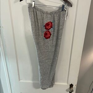 Pink Vs Gray Sweatpants with Red Rose Design M